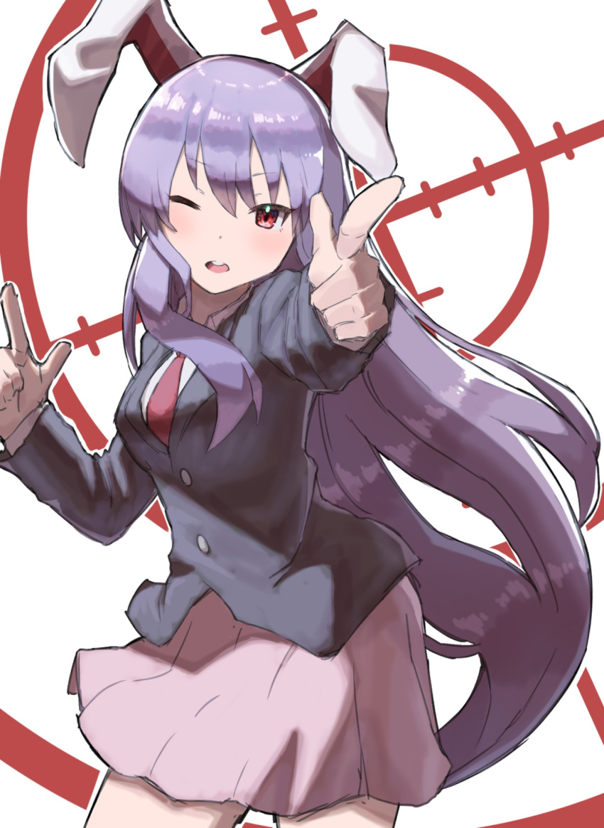 Safebooru - 1girl animal ears black jacket double finger gun finger gun ...