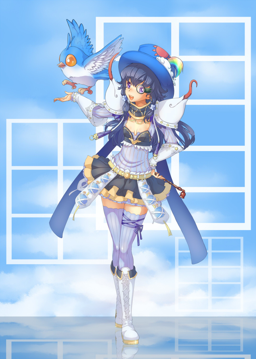 Safebooru - 1girl bird blue eyes blue hair blush boots genetic ...