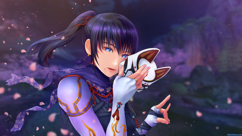 Safebooru - alluring beautiful black and red and purple hair blossom ...