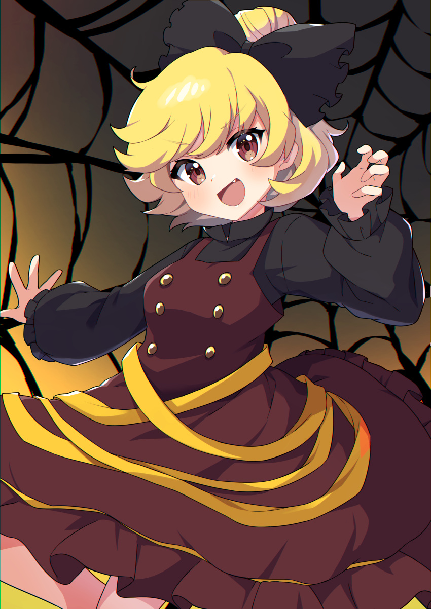 Safebooru 1girl Absurdres Black Bow Black Shirt Blonde Hair Blush Bow Brown Dress Brown Eyes 