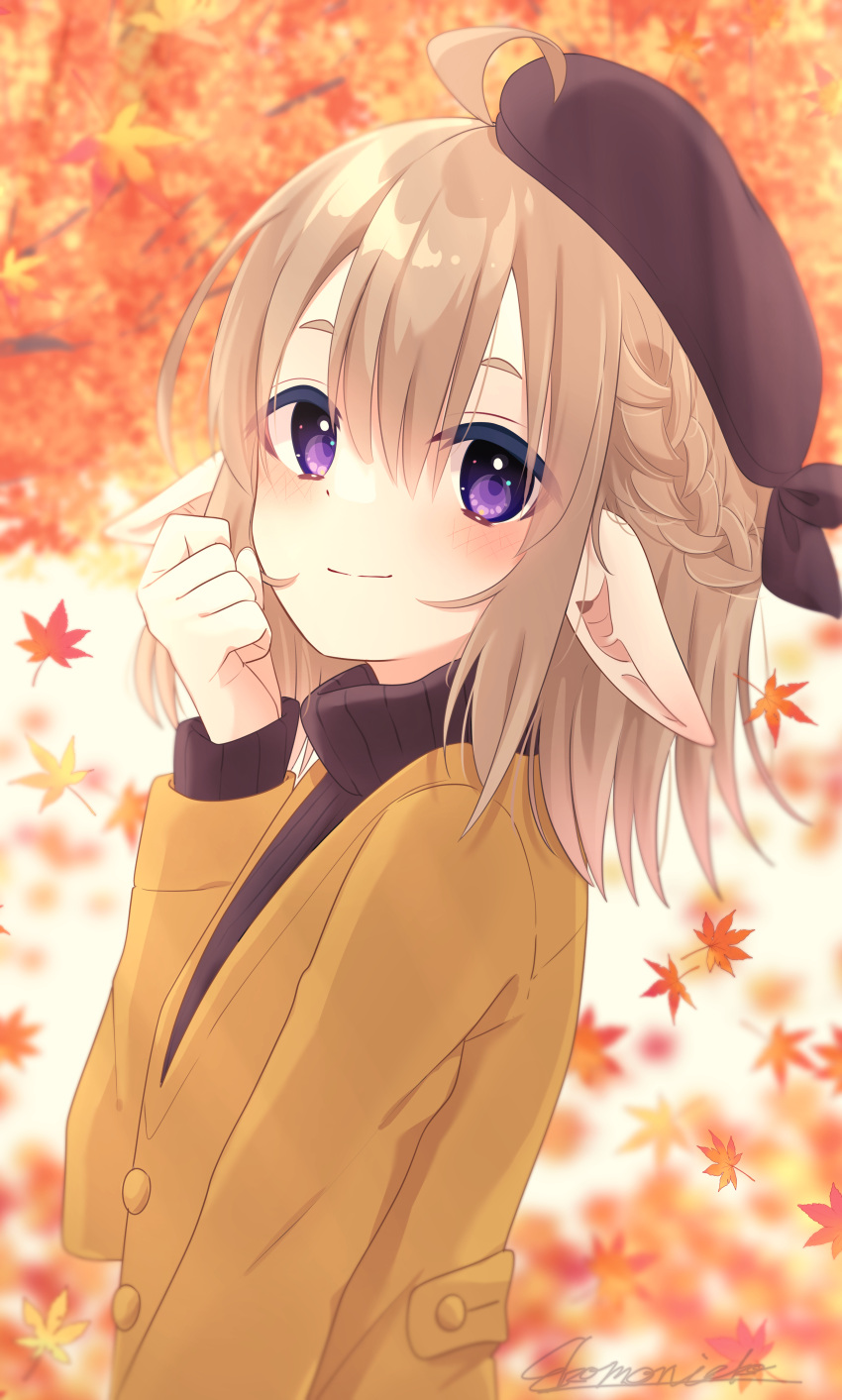 Safebooru 1girl Absurdres Ahoge Autumn Autumn Leaves Bangs Beret Blush Braid Brown Hair Coat 