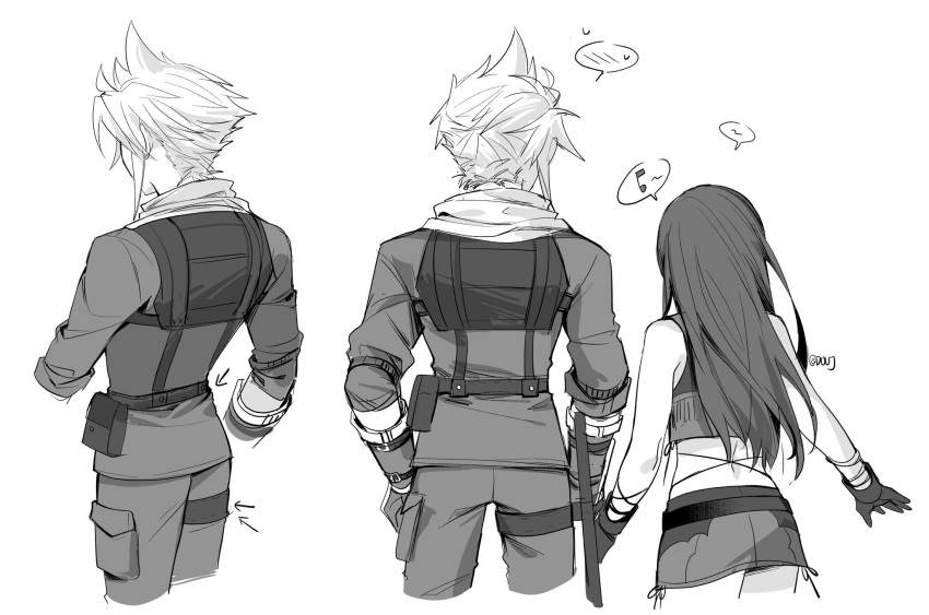 Safebooru 1boy 1girl Bare Shoulders Belt Black Hair Cloud Strife Cowboy Shot Crisis Core Final 5618