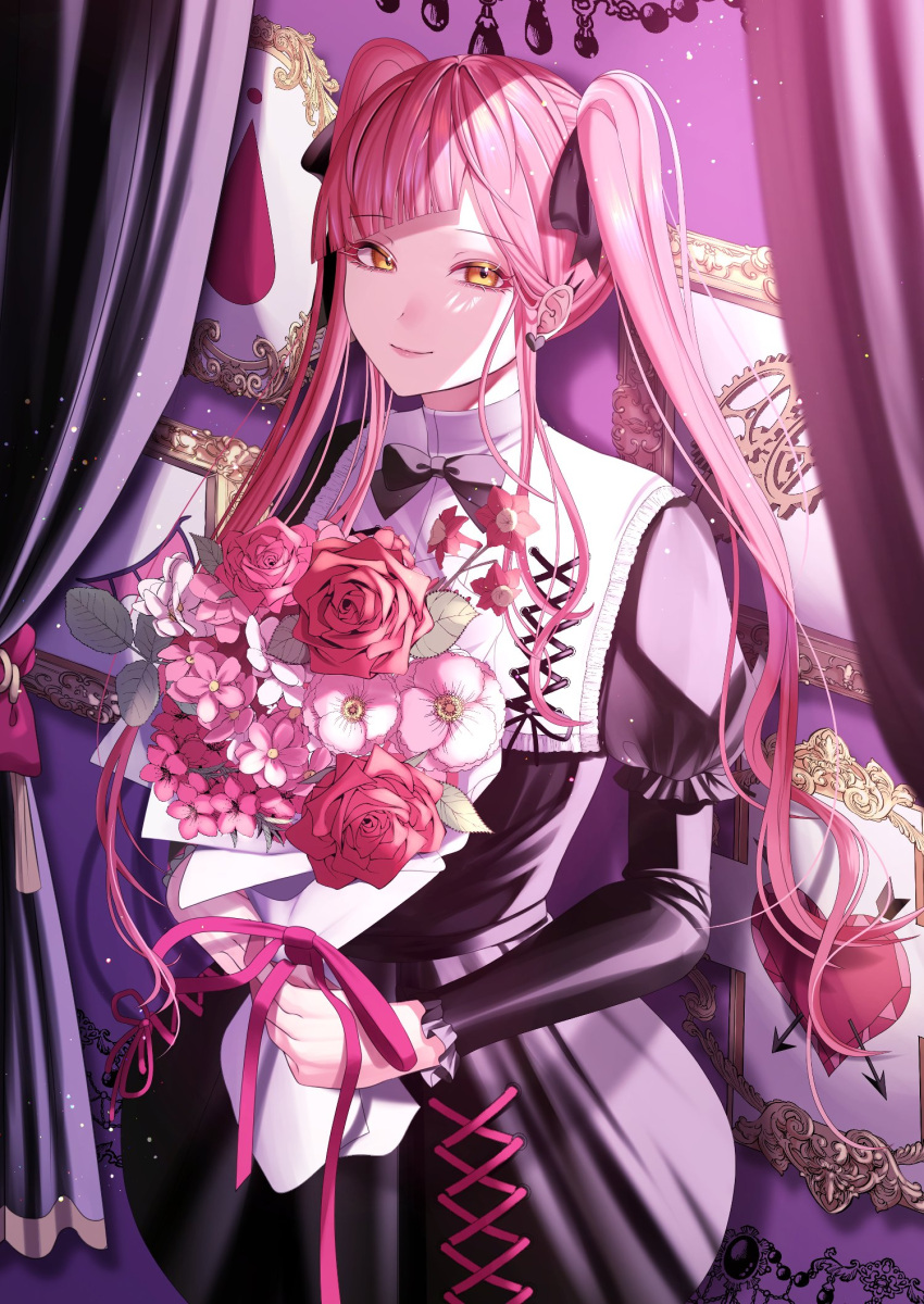 Safebooru - 1girl bangs black bow black bowtie black dress black ribbon ...