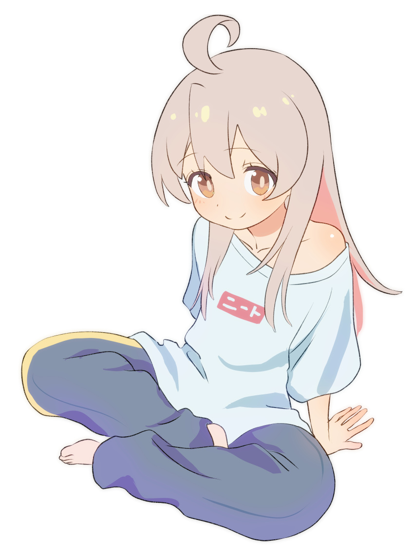 Safebooru 1girl Absurdres Ahoge Baggy Clothes Bazz000033 Blue Pants Commentary Crossed Legs