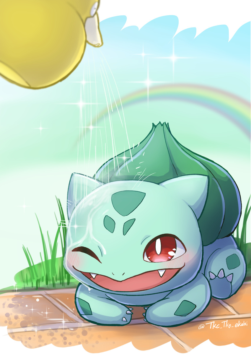 Safebooru - absurdres blush bulbasaur fangs grass highres holding ...