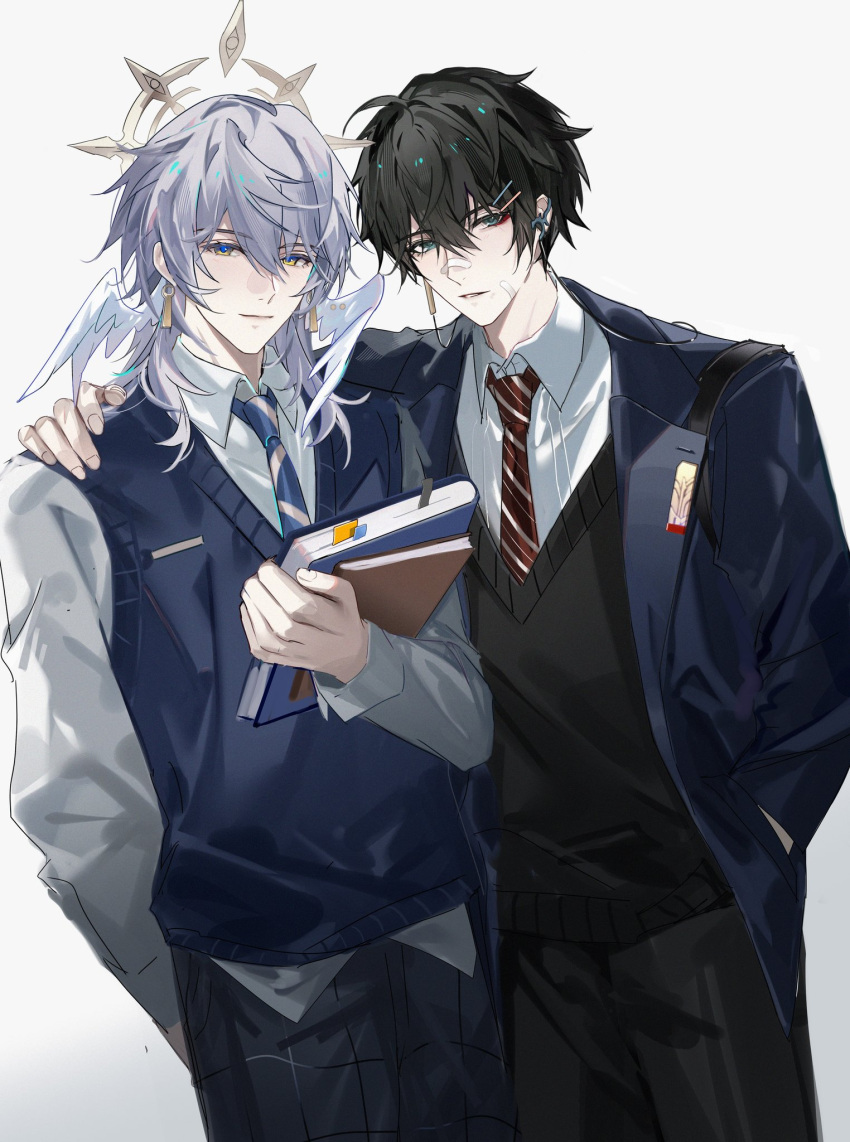Safebooru - 2boys alternate costume bandaid bandaid on face black hair ...