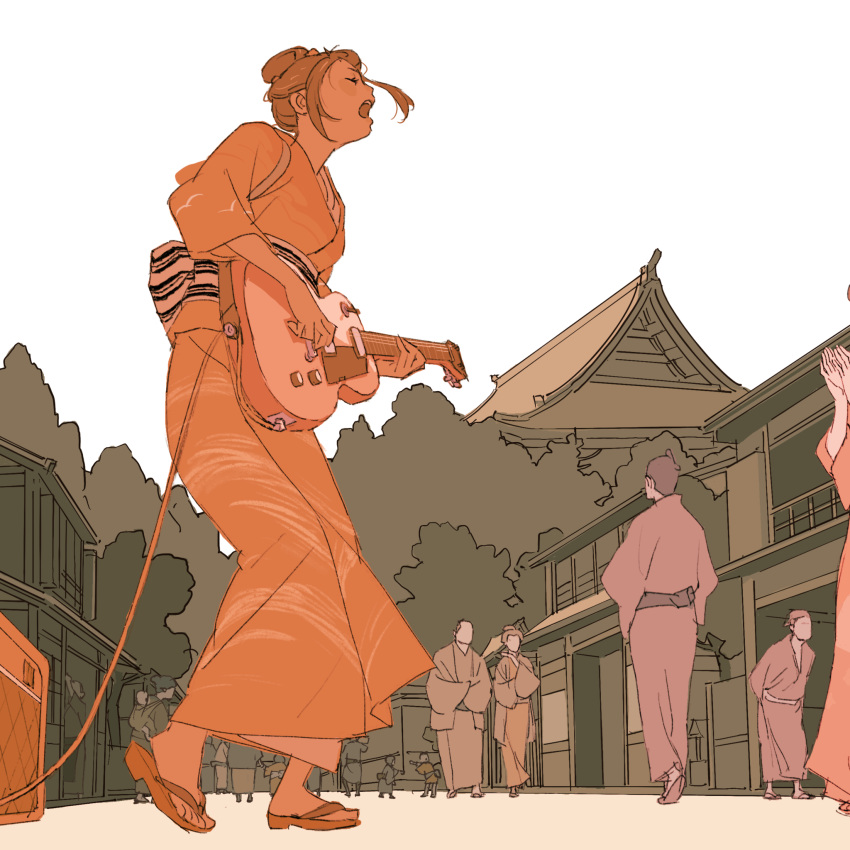 Safebooru - 1girl 55bata6rou architecture brown hair building closed ...