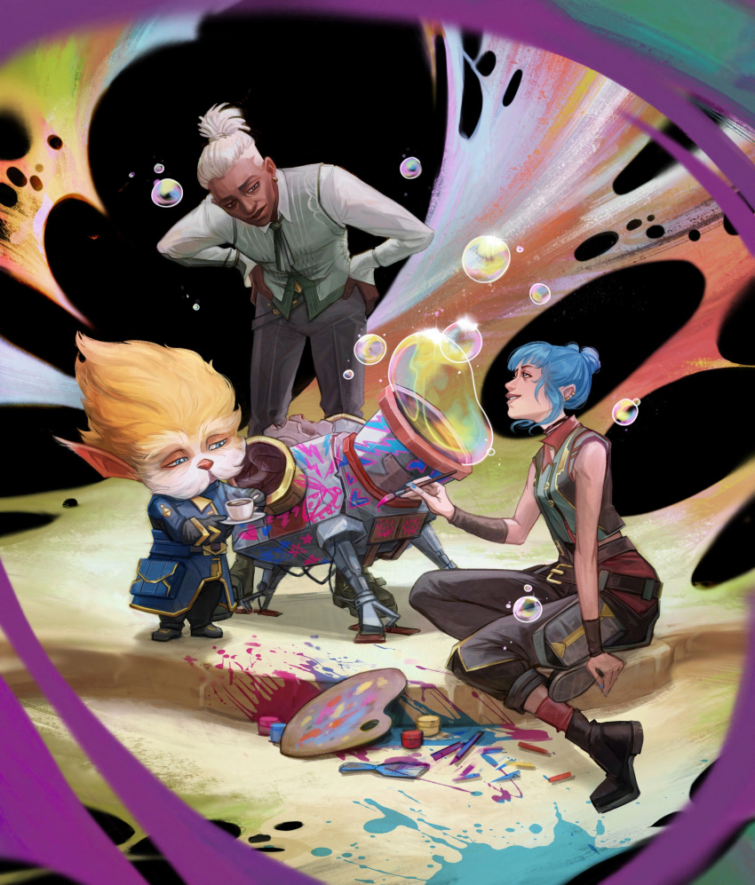 Safebooru - 1boy 1girl 1other absurdres arcane: league of legends arm ...