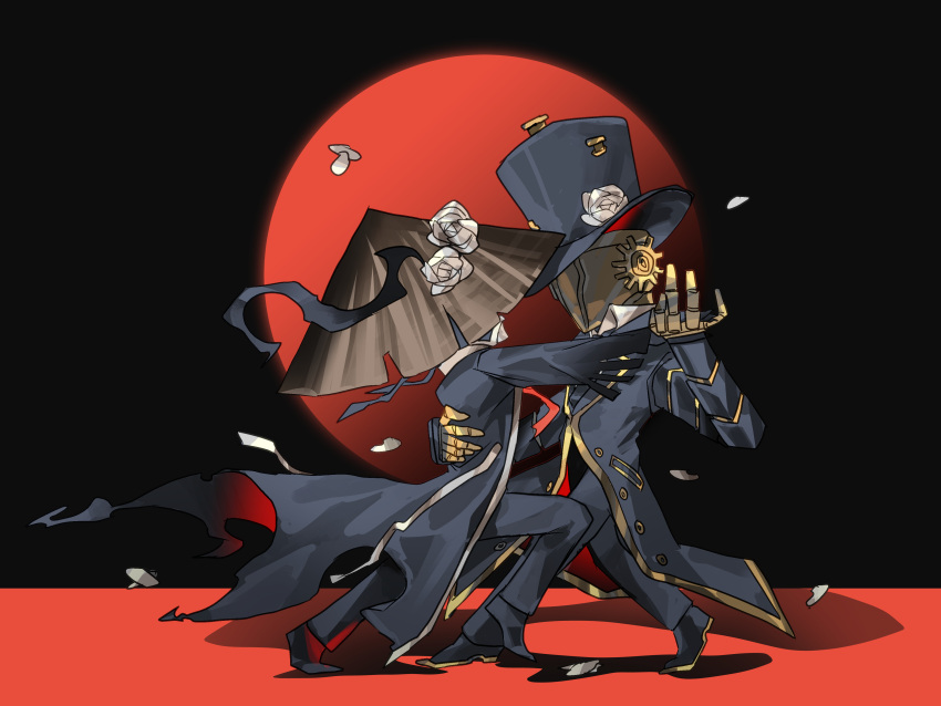 Safebooru - 2boys absurdres black coat black gloves black pants black ...