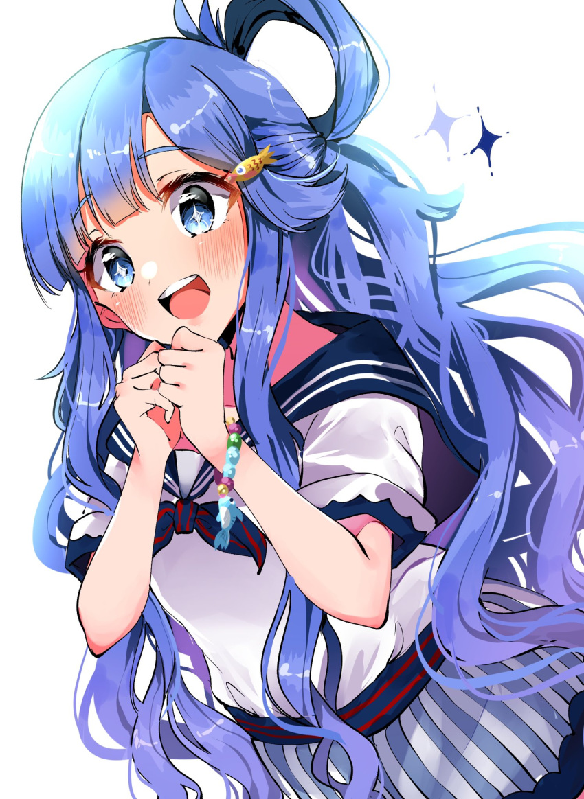 Safebooru - + + 1girl :d asari nanami blue eyes blue hair blue ribbon ...