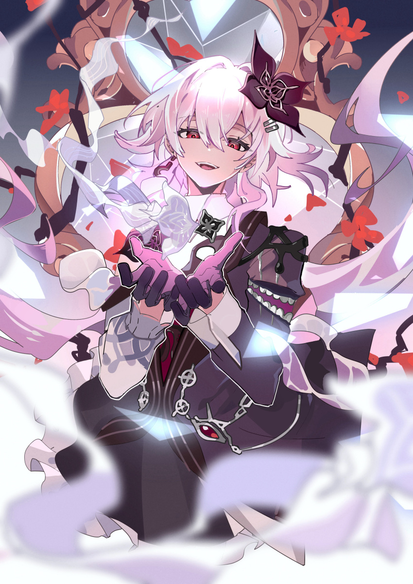 Safebooru - 1girl absurdres black dress black flower black gloves