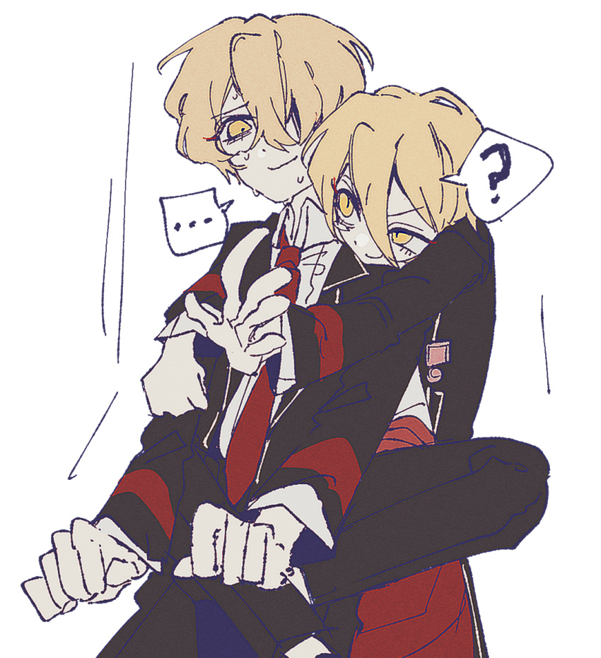Safebooru - ... 1boy 1girl ? allsu official black coat black pants ...