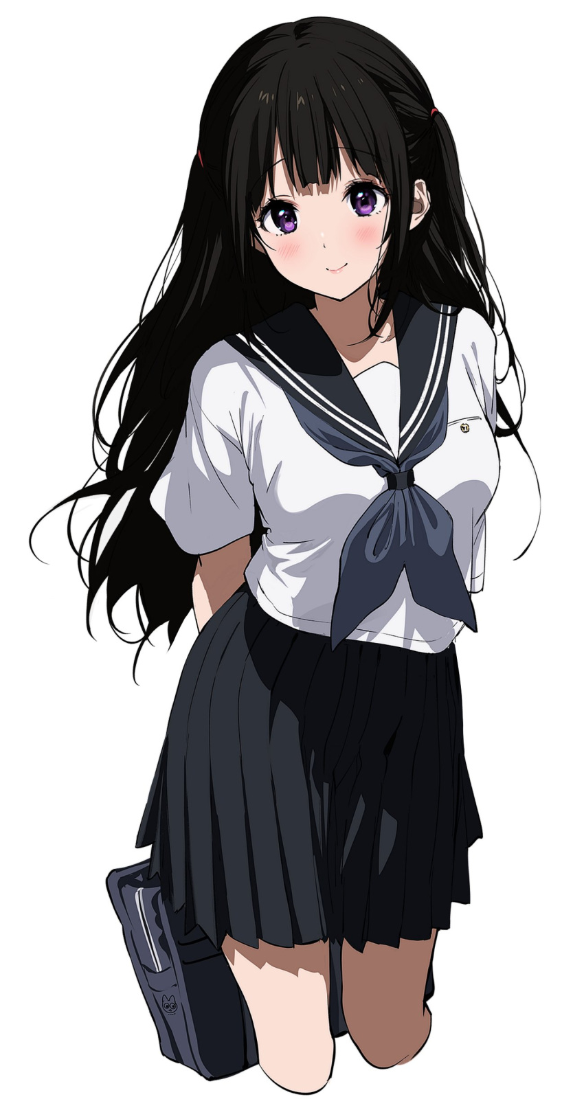 Safebooru 1girl Absurdres Alternate Hairstyle Arms Behind Back Black Hair Breasts Chitanda Eru 9448