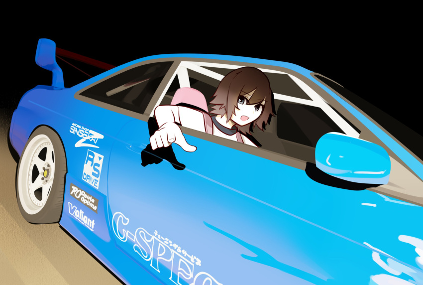 Safebooru - 1girl asamiya mariko black eyes brown hair car driving ...