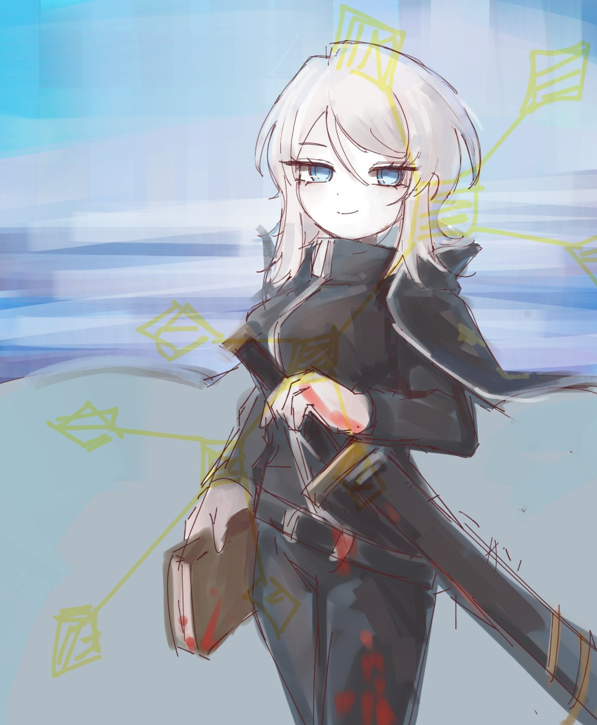 Safebooru 1girl Belt Black Coat Black Pants Blue Background Blue Eyes Safebooru 1girl Belt Black Coat Black Pants Blue Background Blue Eyes