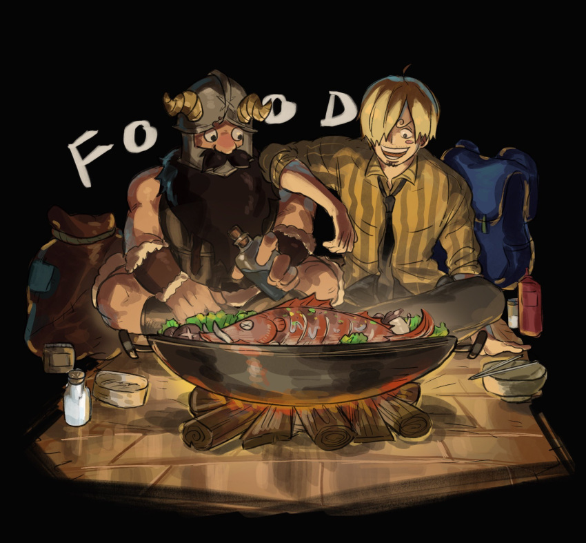 Safebooru - 2boys :d beard blonde hair blush stickers cooking crossover ...