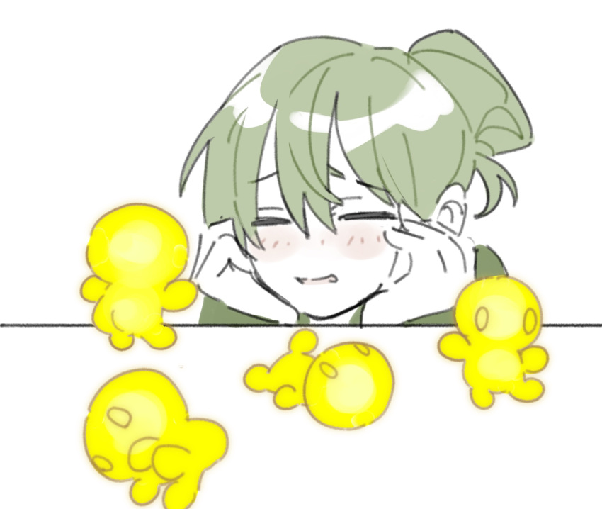 Safebooru 1boy Blush Closed Eyes Folded Ponytail Green Hair Hands Up Safebooru 1boy Blush Closed Eyes Folded Ponytail Green Hair Hands Up