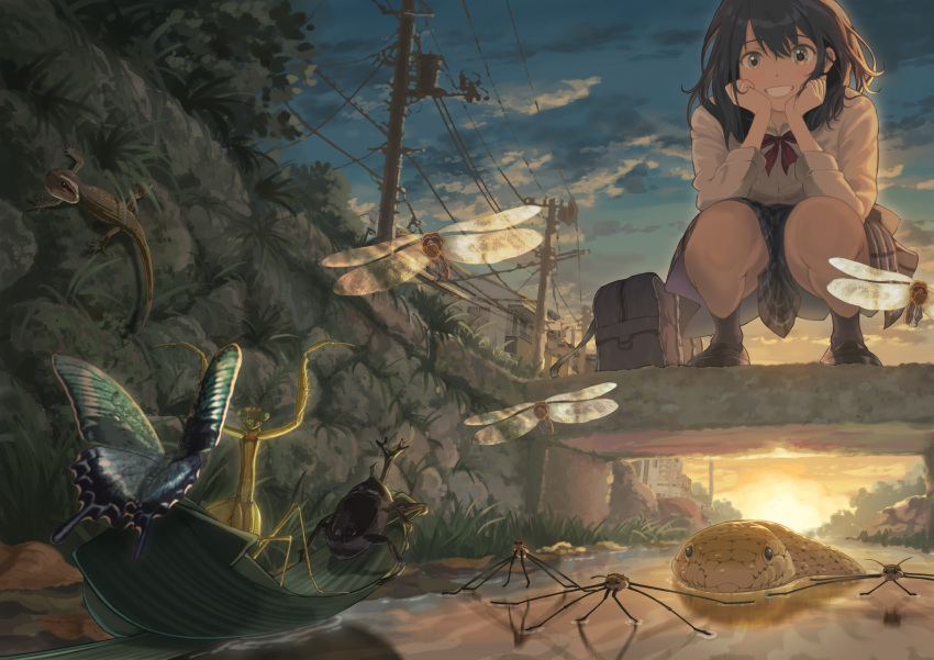 Safebooru 1girl absurdres animal bow bowtie brown hair brown skirt