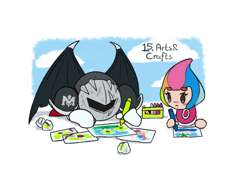 Safebooru - 1boy 1girl armor bat wings blush stickers child's drawing ...
