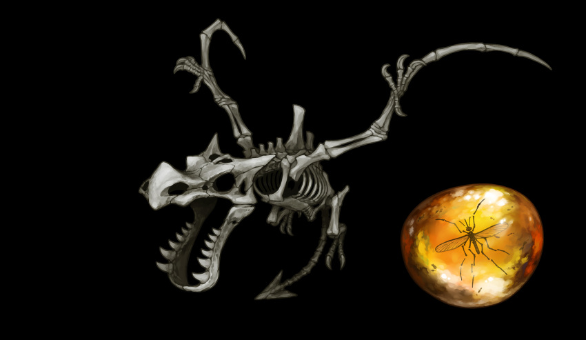 Safebooru - aerodactyl amber (gemstone) animal skeleton black ...
