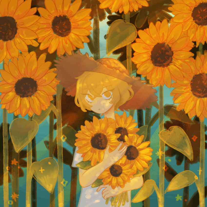 safebooru-1boy-blonde-hair-bouquet-creamfleur-field-flower-flower