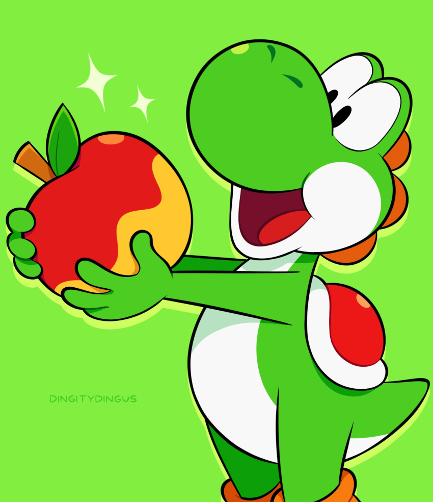 safebooru-1boy-apple-artist-name-food-fruit-green-background-highres