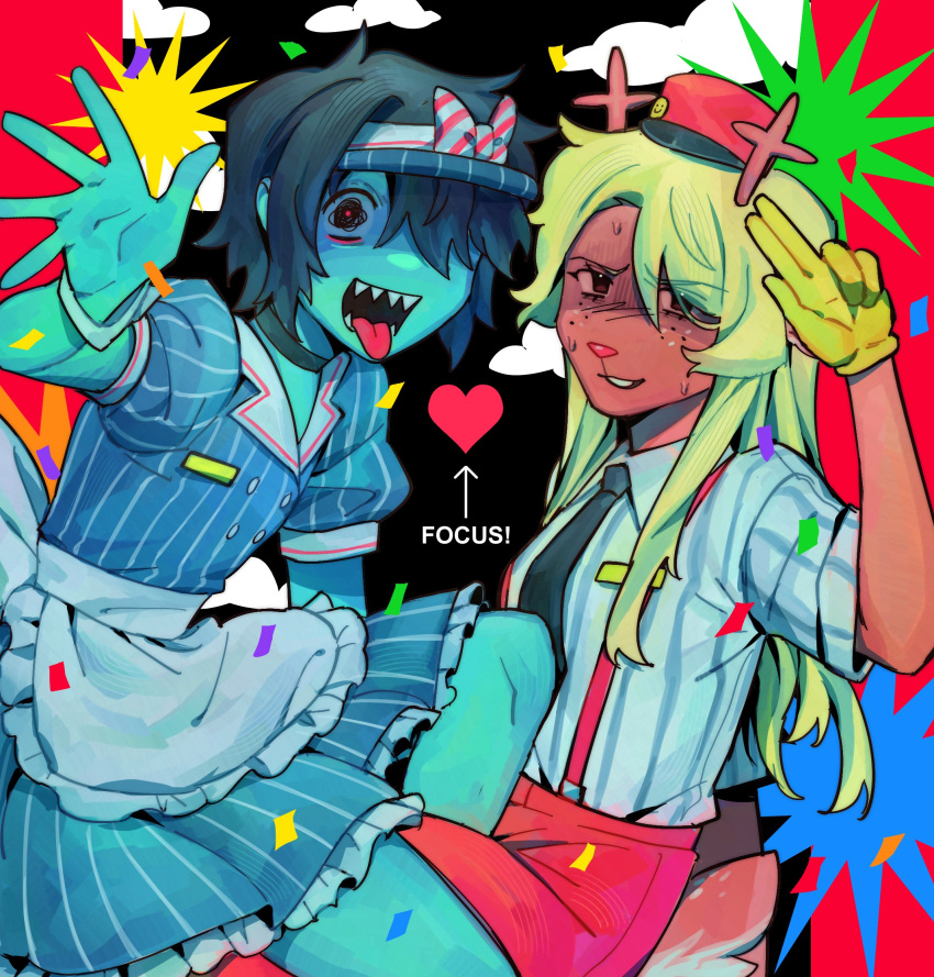 Safebooru - 1girl 1other antlers apron black choker black eyes black ...
