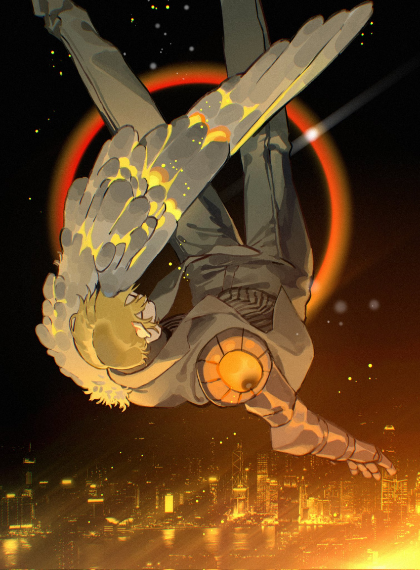 Safebooru - 1boy angel wings black pants black suit blonde hair dawn ...