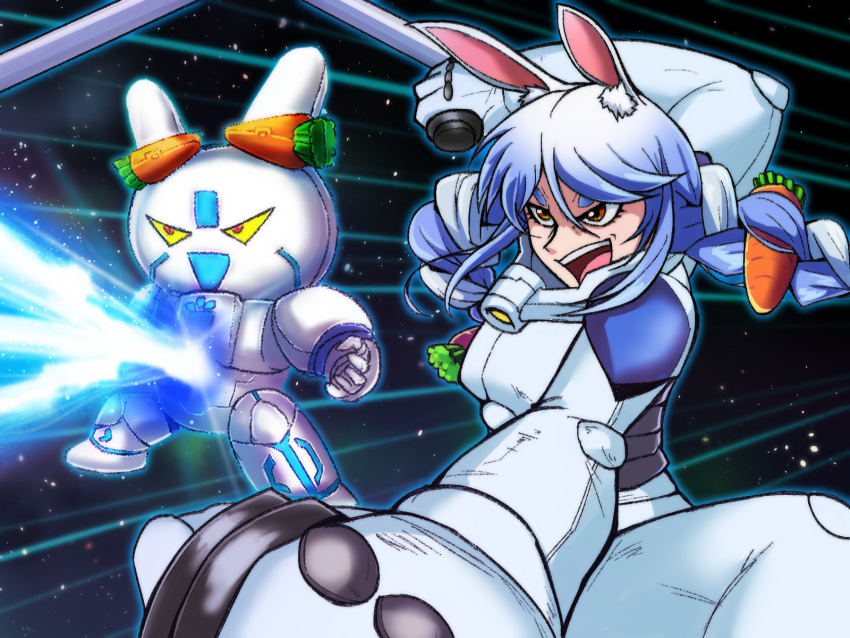 Robo Rabbit Girl Safebooru - 1girl animal ear fluff animal ears armor blue hair bodysuit ...
