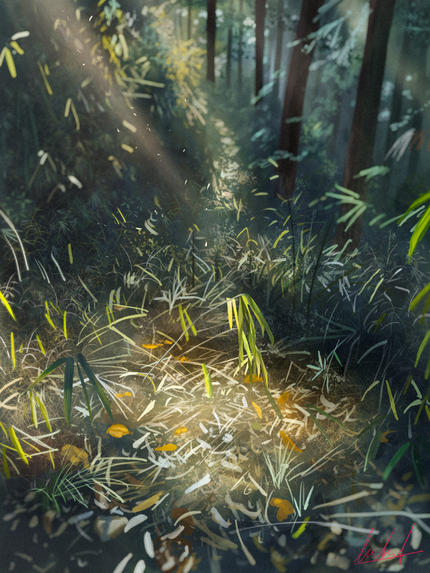 Safebooru - absurdres banishment day forest grass highres leaf nature ...