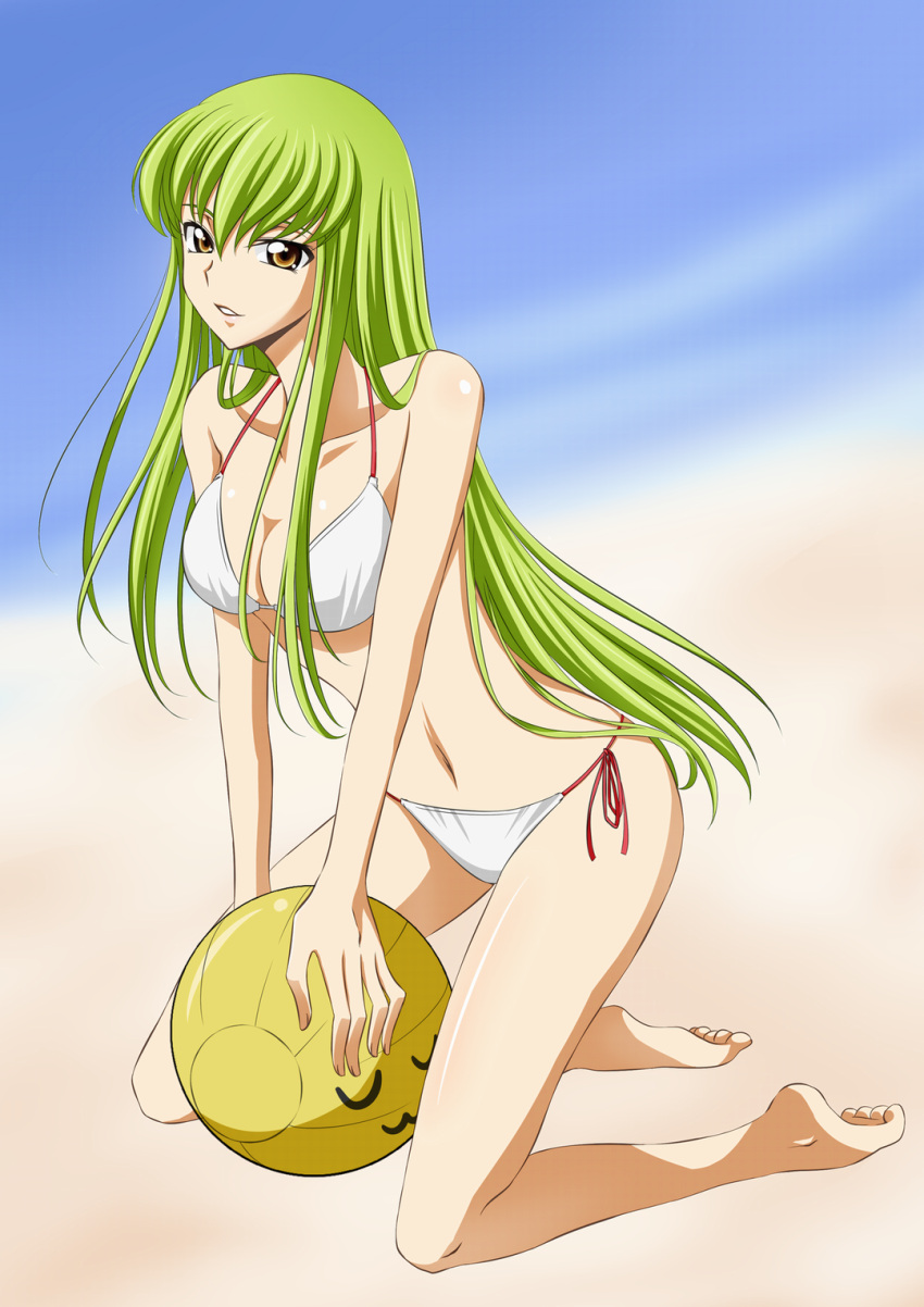 ball barefoot beach beachball bikini c.c. ccllsaikou code_geass green_hair ...