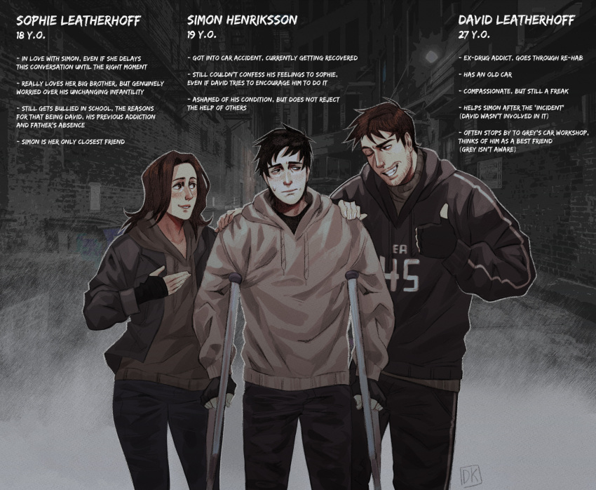 Safebooru - 1girl 2boys ;d afraid of monsters black gloves black hair ...