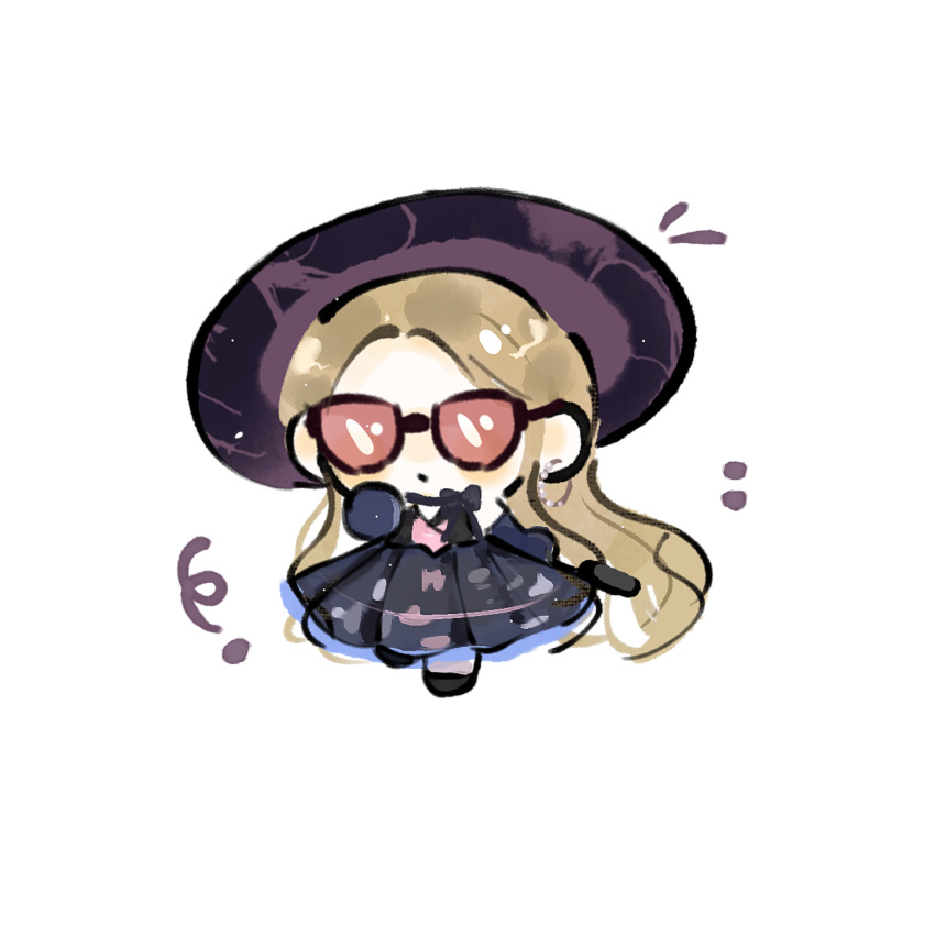 Expressionless Chibi Sticker Safebooru - 1girl absurdly long hair bare shoulders black-framed ...