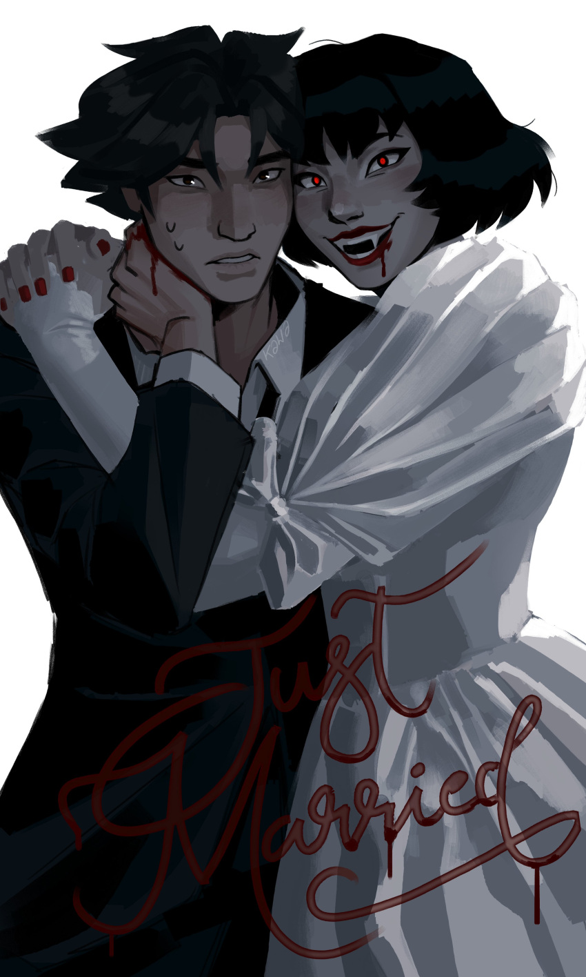 Safebooru - 1girl absurdres black hair black suit blood blood on face ...