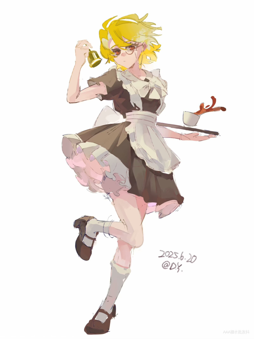 Safebooru - 1girl apron black dress blonde hair bow commentary request ...