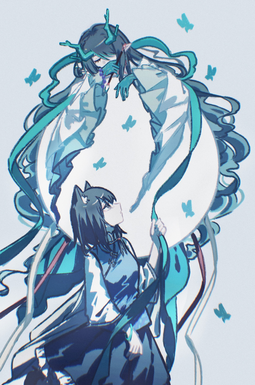 Safebooru - 2girls arknights black hair cat girl colored skin dawn ...