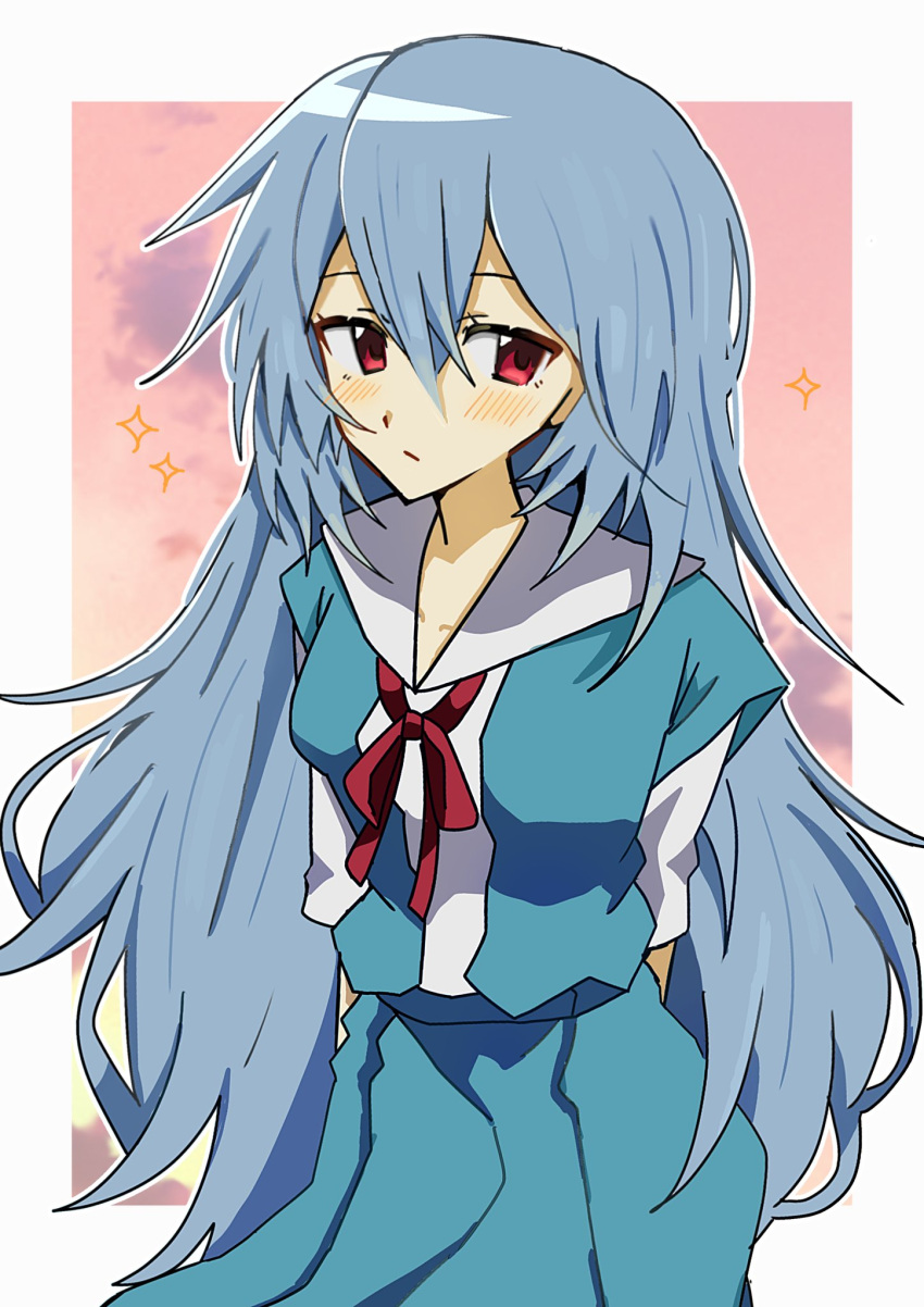Safebooru - 1girl :/ alternate hair length (longer) arms behind back ...