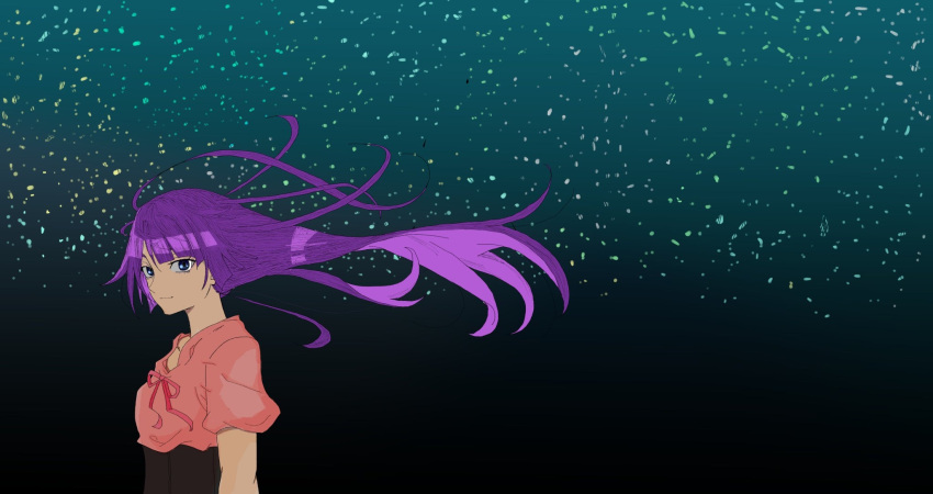 Safebooru - 1girl aqua background bakemonogatari black background blue ...
