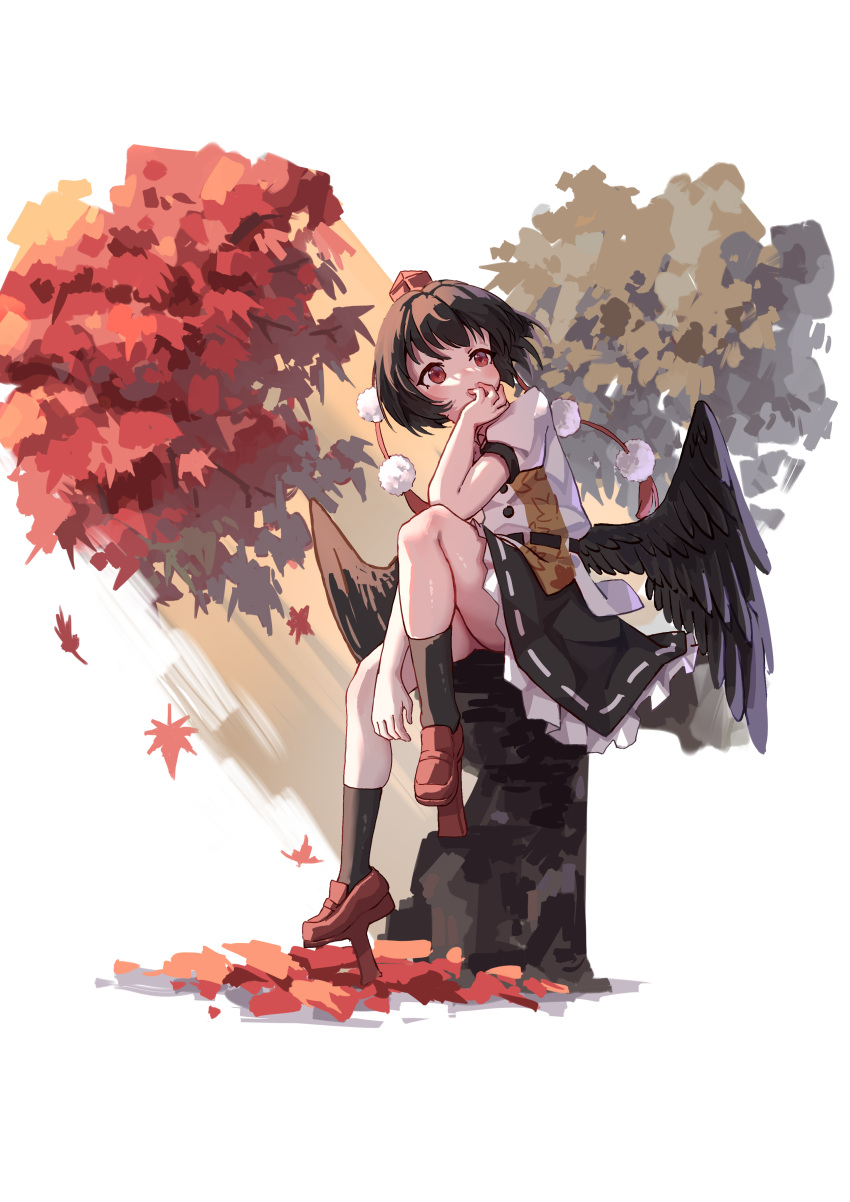 Safebooru 1girl Absurdres Autumn Leaves Black Hair Black Skirt Black 