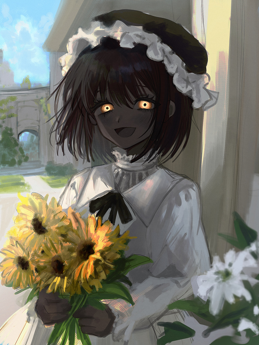 Safebooru - 1girl absurdres akai ringo (eveyuno) blush brown hair ...