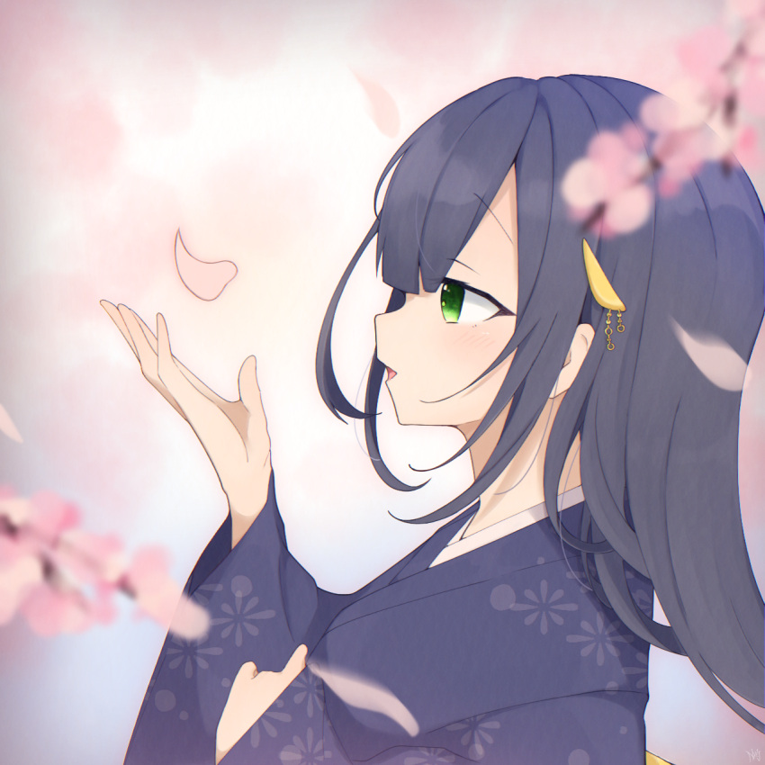 Safebooru 1girl Black Hair Blush Cherry Blossoms Commentary Request