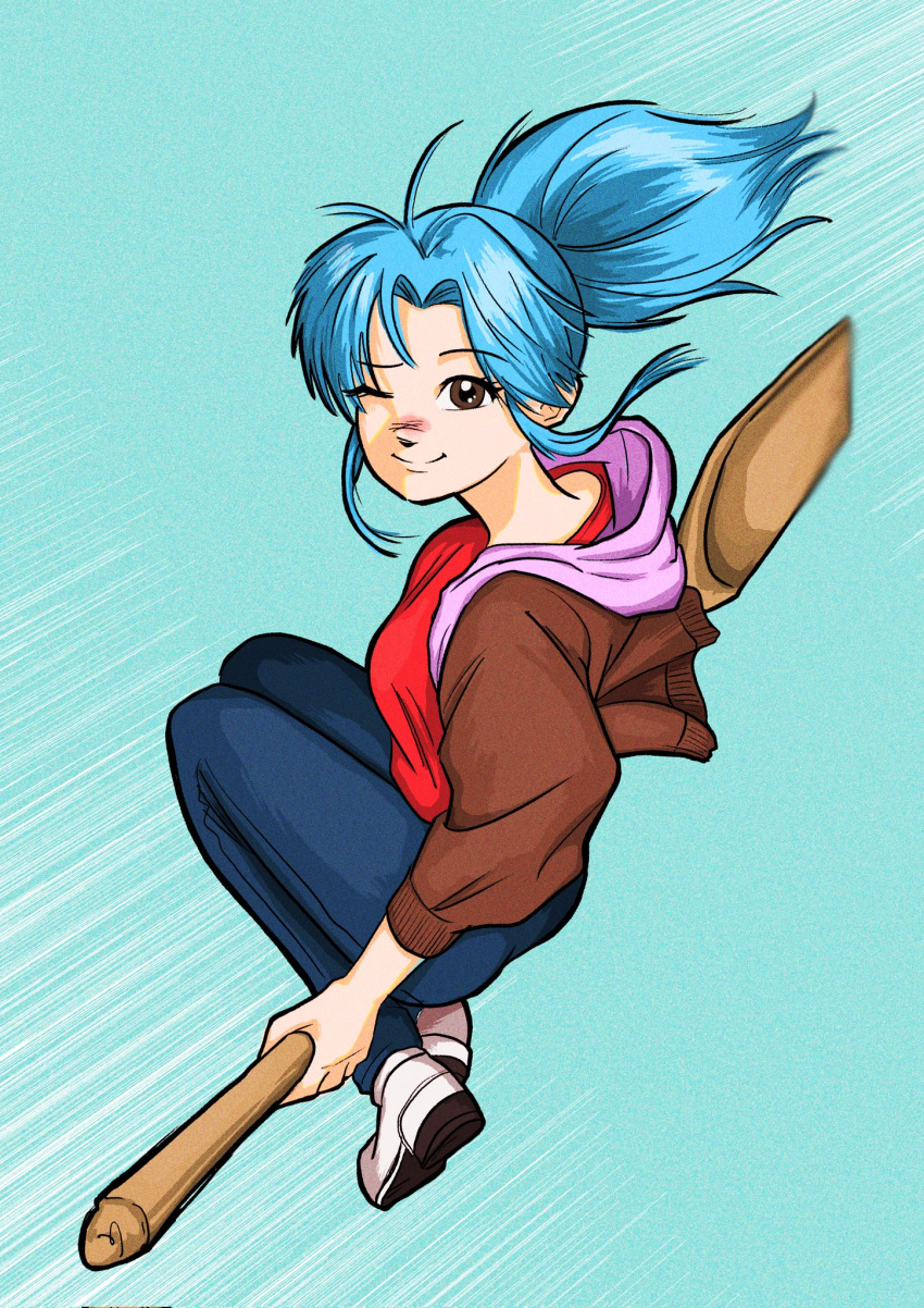 Safebooru 1girl Blue Hair Botan Yu Yu Hakusho Breasts Broom Broom Riding Brown Eyes Brown 4589