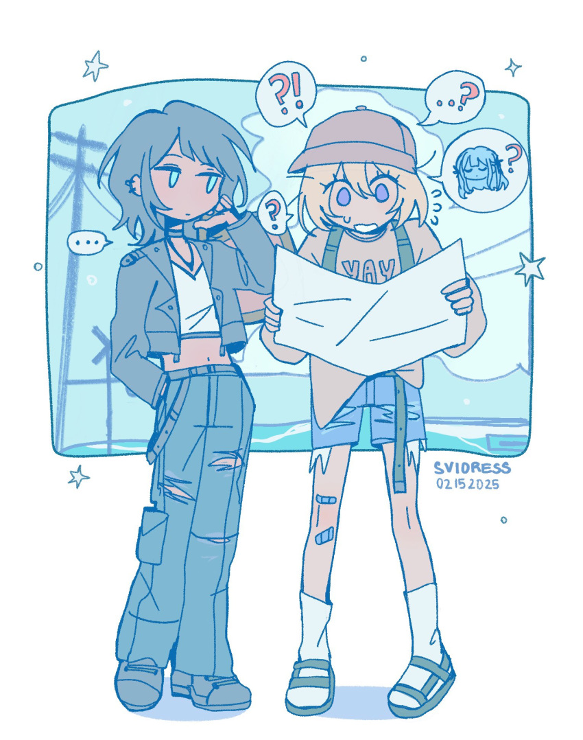 Safebooru - !? ... ...? 2girls ? artist name bandaid bandaid on leg ...