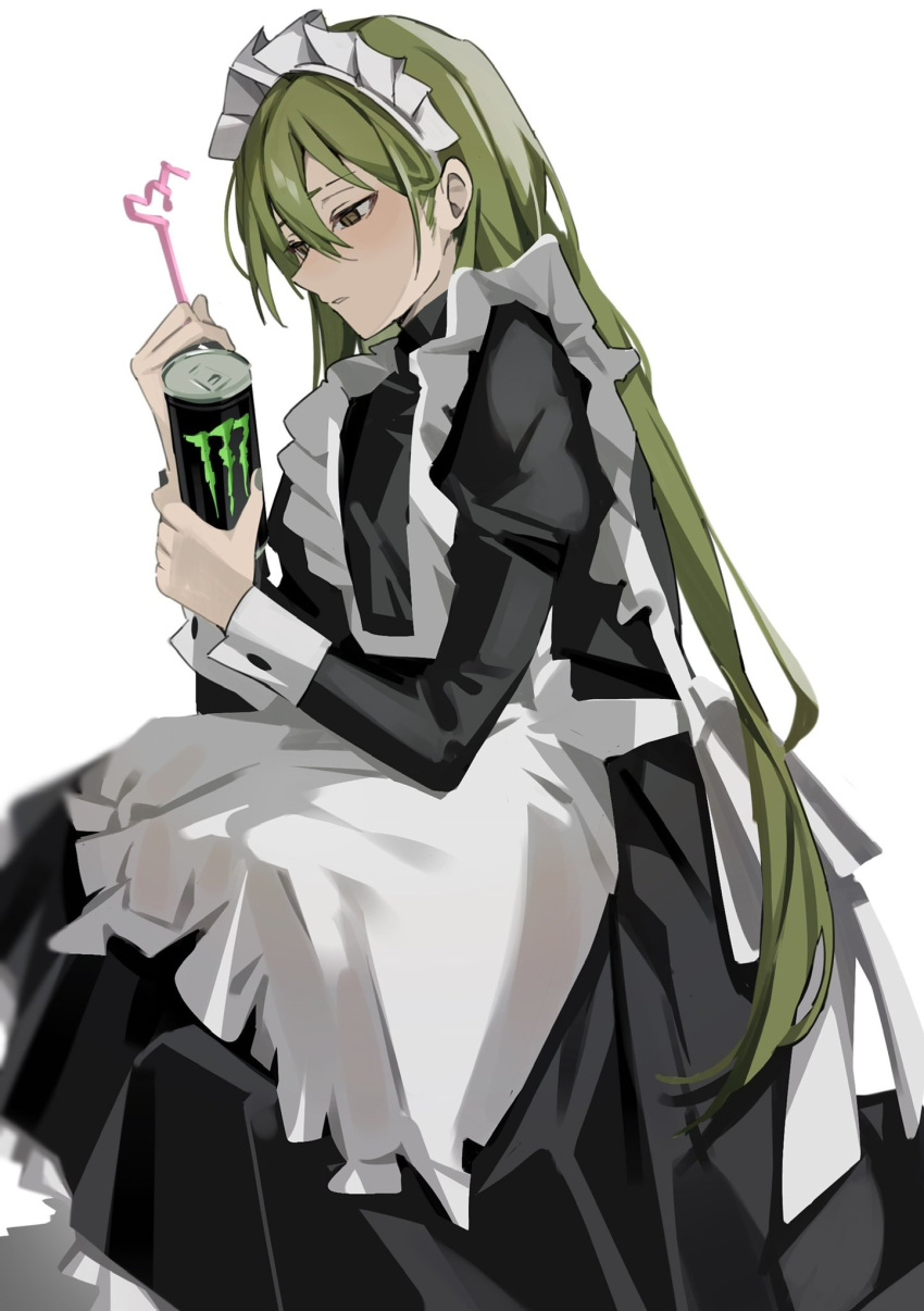 Safebooru - 1boy apron black dress brown eyes can crazy straw ...
