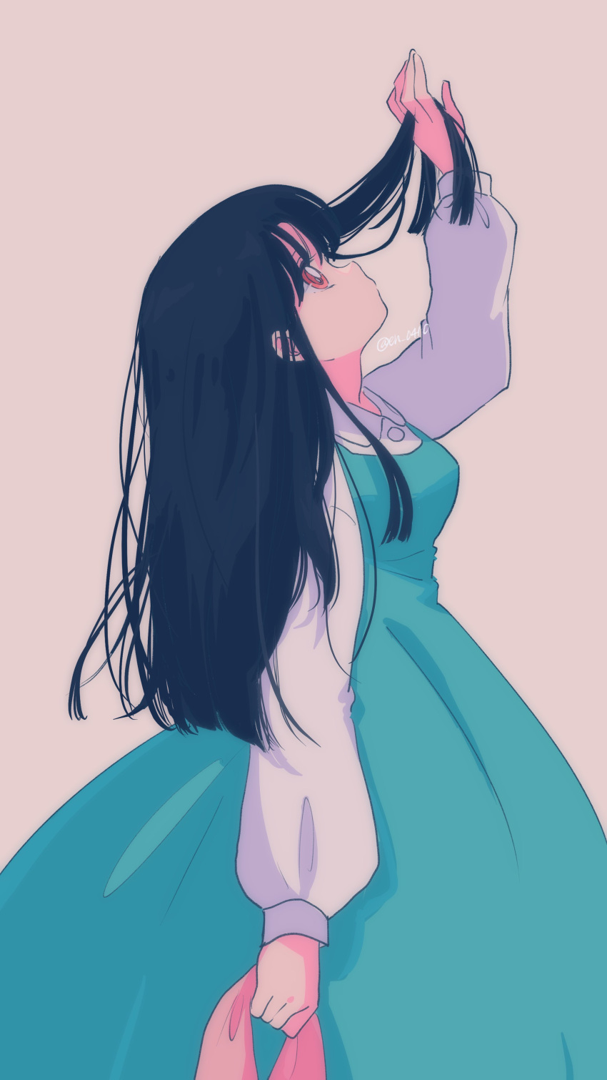 safebooru-1girl-absurdres-arm-up-artist-name-blue-dress-blue-hair