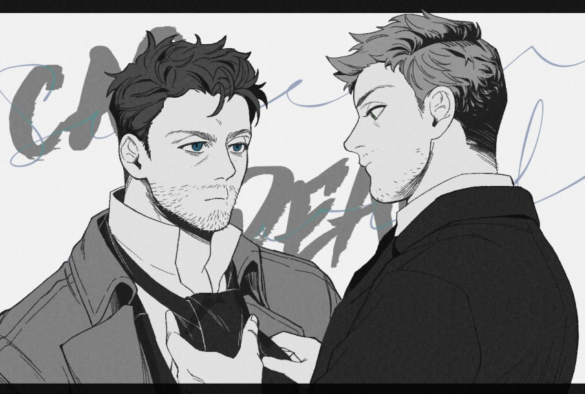 Safebooru - 2boys adjusting clothes adjusting necktie angel beard ...