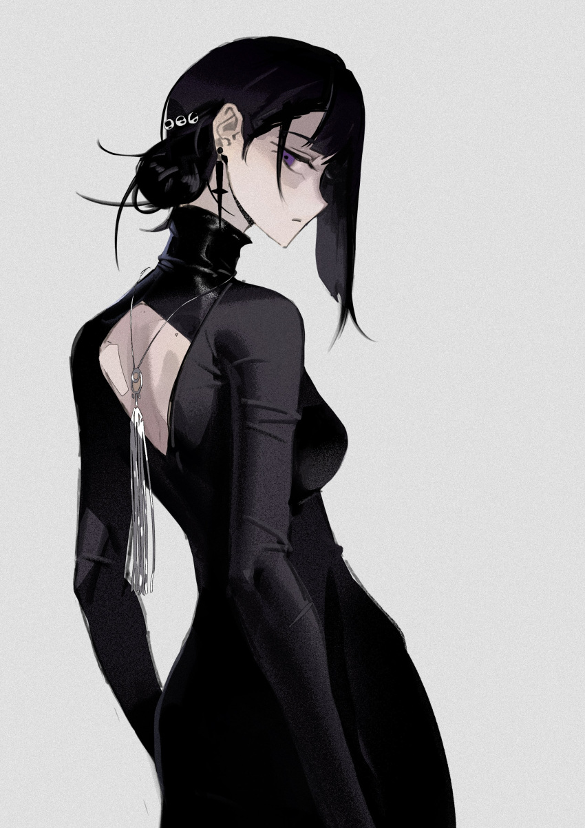 Safebooru - 1girl absurdres back cutout black dress black hair clothing ...