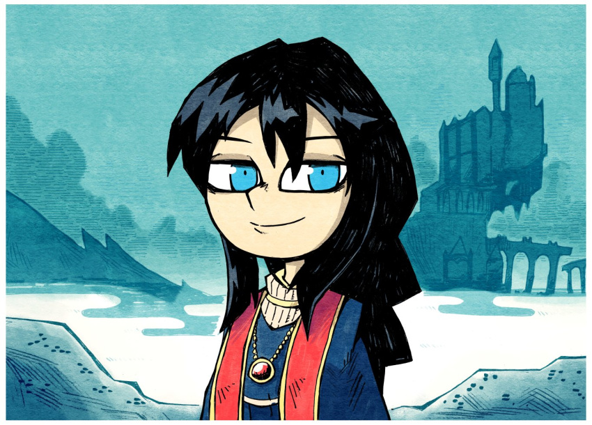 Safebooru 1girl blue eyes blue robe brown hair castle chibi
