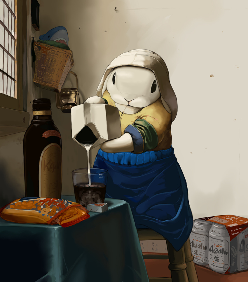 Safebooru - animal animal focus asahi breweries basket closed mouth cup ...