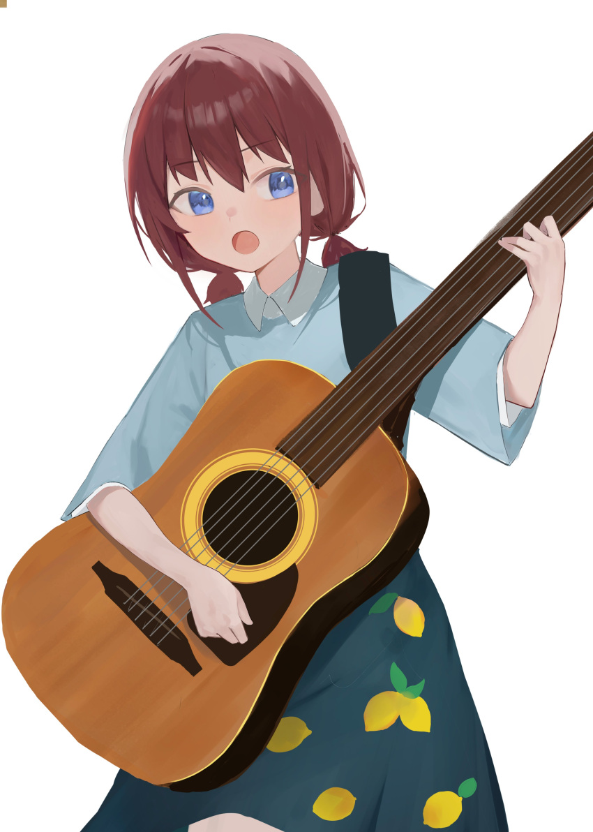 Safebooru 1girl absurdres acoustic guitar black skirt blue eyes blue